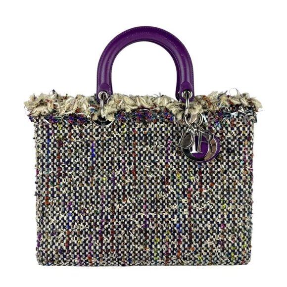 Auth Christian Dior Lady Dior Handbag Shoulder Bag Multicolor/Purple Tweed - Picture 1 of 14
